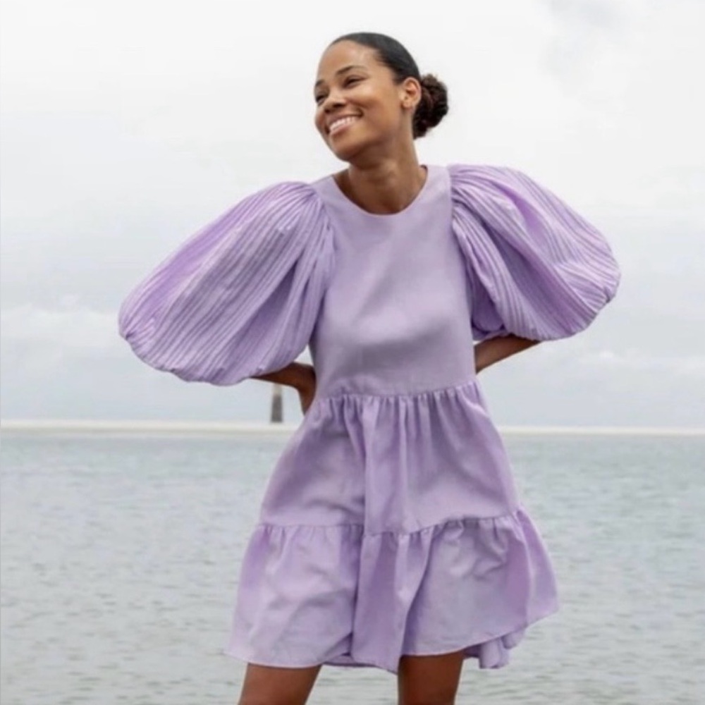 SEA New York Bailey Broomstick Lilac Puff-Sleeve Tiered Dress